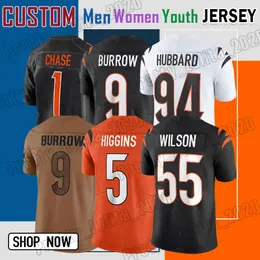 9 Joe Burrow Fußballtrikot Sam Hubbard Logan Wilson Cam Taylor-Britt JaMarr Chase Tee Higgins Evan McPherson Cincinnatis Bengals Boomer Esiason Tyler Boyd Awuzie