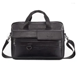 Aktentaschen Echtes Leder Herren Aktentasche Erste Schicht Rindsleder Umhängetasche Männer Tote Handtasche Business Casual Laptop Männliche Schulter