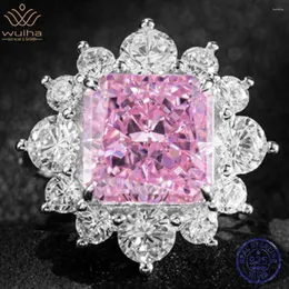 Anelli a grappolo WUIHA Real 925 Sterling Silver Taglio schiacciato 6CT Zaffiro rosa Creato Anello con fiore di diamanti Moissanite per regalo donna