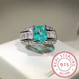 Pierścień Solitaire Fashion S925 Silver Jade Princess Paraiba Para Pierścień Kobiet Double Diamond Crystal Reagement Anniversary Gifrowe Biżuteria 231115