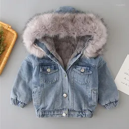 Mantel Winter Kinder Jacken für Mädchen Junge mit Kapuze Pelzkragen großes Fell warmes Kleinkind Baby dicke Denim Outwear