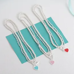 Fashion Luxury necklace designer hardwear jewelry heart shape double-deck chains necklace bracelet red blue pink with pearl necklaces copper OT jewellery