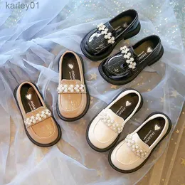 Sneakers Autumn Girl's Laofers Pearl Morden Three Colors Children Leather Shoes 23-35 Slip-on Round Toe School Sweet Kids Casual Shoe YQ231115