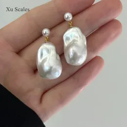 Polsino dell'orecchio barocco 15-25mm perla d'acqua dolce naturale a forma di retro orecchini irregolari con doppia perlina temperamento regalo di gioielli da donna premium 231115