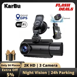 Carro DVRs 2K GPS Wifi Dash Cam 3 Câmera para Carro DVR Night Vision Dashcam 24h Monitor de Estacionamento Kamera Frente e Traseira DVRs Registrador de Vídeo Q231115