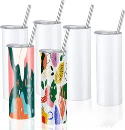 USA/CA Stock 20oz sublimering Tumbler Blank White Straight 20 Oz Slim Cups Thermos vattenflaskor med enskild ruta 1115