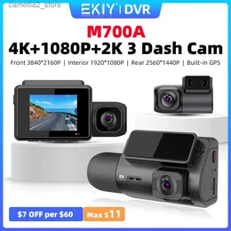 Car DVRS Ekiy M700A 3 aparat soczewki samochód DVR 3-kanałowy Dash Cam 4K 1080p 2K Dash Camera GPS WIFI Dashcam rejestrator wideo 24H Monitor parkingowy Q231115