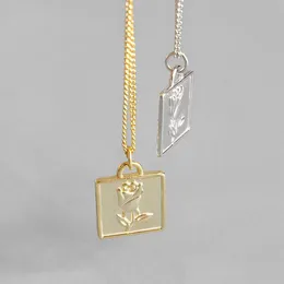Andere 925 Sterling Silber Rose Blume Halsketten Einfache geometrische quadratische Anhänger Halskette für Frauen Joyas De Plata Schmuck Drop Lieferung Dhqnr