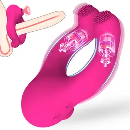 Vibratörler 10 Frekans Titreşimli Penis Halkası Seks Dükkanı Kadın Mastürbator Emme Miple Masaj Masaj Klitor Stimülatör Erotik Seks Oyuncakları Çift 230414