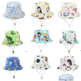 Berets 2023 Koreansk version Spring and Autumn Childrens Fisherman Hat Baby Uni Cartoon Printing Bucket Sun Cap Delivery Dhgarden Dhjwu