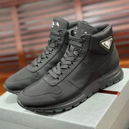Men High top Casual shoes Genuine Leather Lace-up Nylon fabric Fashion classic sports running shoes sneakers Figures printed With Box