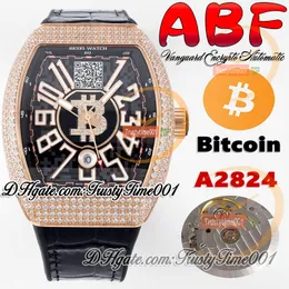 ABF Vanguard Encrypto V45 A2824 Automatisk herrklocka Rose Gold Diamonds Case Black Dial With Bitcoins Wallet Adress Läder Super Edition TrustyTime001Watches