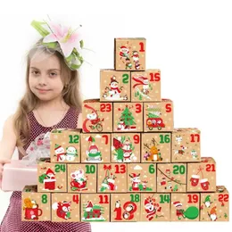 Depolama Sahipleri Rafları 124 Noel Advent Takvim Hediye Kutusu 24 PCS Noel Yıl Şeker Kurabiyeleri Kraft Kağıt Sarma Dekoru 231115