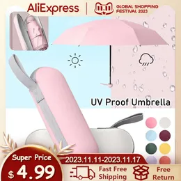 Novo dobrável leve mini guarda-chuva chuva feminino portátil viagem cápsula 5 dobrável guarda-chuva à prova de vento guarda-sol