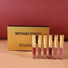 6PCS/zestaw usta Złota urodziny Matte Lip Gloss Liquid Lipsticks Kolekcja świątecznej edycji Lipgloss
