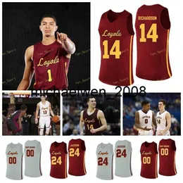 Mich28 Loyola Chicago Ramblers College Basketball Jersey 45 Will Alcock 5 Clemons Marques Townes 50 Jalon Pipkins 64 SISTER JEAN 98 cousu sur mesure