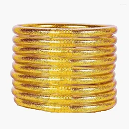Bangle 9pcs/مجموعة Glitter Jonc Budhist Bulselet Pulseras Pan de Oro Buddha Girls Bracelets Soft for Women