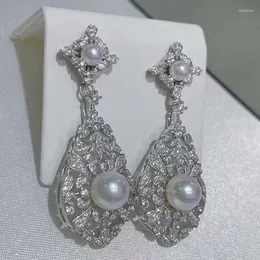 Dingle örhängen sgarit mode s925 silver inlagd diamant örhänge fina smycken naturligt sötvatten vit pärla hänge