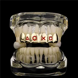 Atacado dentadura carta chaves dentes grelhadores para homens hip hop 18k banhado a ouro dente grillz rap jóias