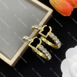 Shiny Diamond Letter Hoop Earrings Golden Circle Eardrops Studs Ladies Big Hoop Earrings With Box