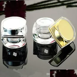 Packing Bottles Wholesale 5G Octagonal Gold Sier Acrylic Empty Plastic Cosmetic Cream Small Jars 10G For Sample Packaging Containers H Dhzm5