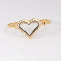 Bangle Heart Shape Living Memory Locket Armband för kvinnor med strassmagnetiska flytande armband