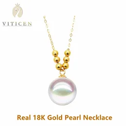 Colares de pingente VITICEN Real 18k Gold Pearl Colar Feminino Au750 Natural Freshwater Pearl Pingente para esposa namorada moda jóias originais 231115