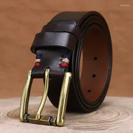 Bälten 3,8 cm Toppko äkta läder för män lyxig designer mässing spänne hög kvalitet modestil vintage cowboy manlig bälte