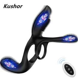 バイブレーターKushor Vibrating Cock Ring Sex Toy Aduld Goods for Men射精遅延ペニス伸長拡大男性マッサージャーバイブレーターゲイ231115