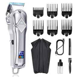 Hair Trimmer Electric Clippers dla mężczyzn Profesjonalne bezprzewodowe ładowarki fryzjerskie do brody LED wyświetlacza metalowa obudowa 231115