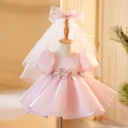 pink pearls necklace flower girl dresses crystals ball gown little girl wedding dresses cheap frist holy communion pageant birthday dresses Daughter Toddler gowns