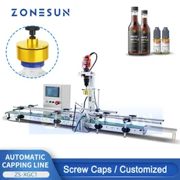ZONESUN ZS-XGC1自動スクリューキャップシーリングマシンカスタマイズされたキャッピングラインウォーター飲料ボトルパッケージ空気圧クランプコンベヤースモールバッチ生産