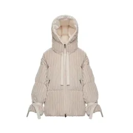 Loire Design Womens Down Jacket 자수 배지 Doudoune Femme 두꺼운 줄무늬 코듀로이 따뜻한 겨울 여자 코트