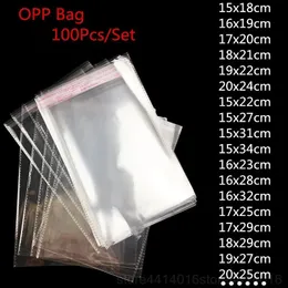 100 st påsar Återförslutningsbara partikakor Tätning av lim självcellofan transparent opp godispåse för förpackning av plast obak