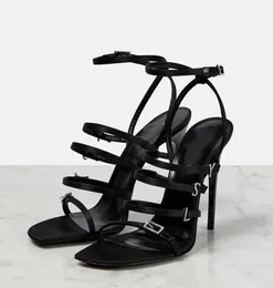 우아한 여름 제리 샌들 신발 여성 크리스탈 장식 새틴 버클 스트랩 하이힐 블랙 레이디 Sandalias 파티 웨딩 드레스 EU35-43
