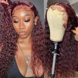 Burgund Lace Frontal Wig Deep Curly Human Hair Perücken HD Transparent Long Wave Front für schwarze Frauen