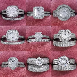 Solitaire Ring جديد الفضة الفضية الفاخرة ذات الخاتم الزواج الكبيرة مجموعة مناسبة للعرائس مشاركة المرأة في حزب الأصابع مصمم الهدايا المجوهرات R4428 231115
