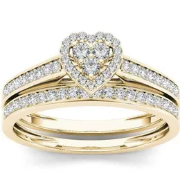 anello di design anello d'amore Fedi nuziali Set da sposa Elegante anello di fidanzamento in cristallo Colore oro di lusso Cuore rotondo Zircone per le donne Gioielli Boho