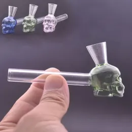 Partihandel Creative Smoking Tube Hand Nail Pipe.Newest Skull 4Inch Mini Billiga tjocka hårda glasoljebrännare rör med tratt LL