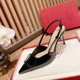 Women's High Heels Brand Shoes Summer Sandals Pointed Toes French V-Button Slingbacks Pumps