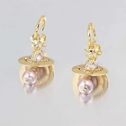 24SS 디자이너 Viviennewestwood Empress Dowager Saturn Baroque Pearl Earrings 여성 중세 이어링 3 차원 행성 물 방울 진주 귀걸이