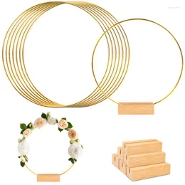 Decorative Flowers 5pcs 25/30cm Metal Floral Hoop With Wooden Base For Wedding Party Table Desktop Decor Wreath Flower Garland Home