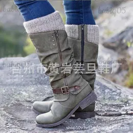 Botas Botas de mujer de longitud media grande 2021 Nuevas botas de mujer con cremallera lateral de tacón grueso y costura de lana T231115