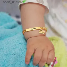 Catena personalizzata personalizzata con nome ID bambino Bracciale in acciaio inossidabile Cu Catena a maglie Corona Bracciale Neonato Gilrs Boy Regali non allergiciL231115