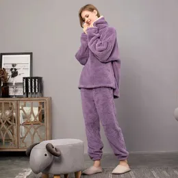 Kobiety sleep salon zimowa odzież snu ciepła para pajama zestawy gęstwy gęstnieje pijama mjer polar Pajama pour femme pullover spodni nocna odzież domowa ZLN231115