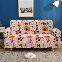 Halloween Pumpkin Print Couch Cover Soft Stretchy Sofa Slipcover Polyester Washable Furniture Protector för vardagsrum sovrummet