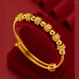 Bangle Women's Hand Armband Yellow Gold Plated Flower Beads Cuff Bangles Pulsera Femme Wedding Jewelry Accessories Party Gifts