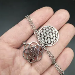 Hänghalsband Högt polerat rostfritt stål Dänta fröblomma av liv Sacred Geometry Womens smycken fleur de vie neclase kvinnor