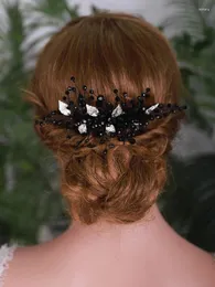 Haarspangen, Hochzeitsaccessoires, Blätter, schwarzer Kristallkamm, trendiger Schmuck, handgefertigte Brautkopfbedeckungen, Weihnachtstiara