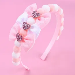 Accessori per capelli Fascia per capelli con nastro dolce per ragazze Fasce con palline di pelo Fasce di lusso Copricapo con cuore d'amore glitterato